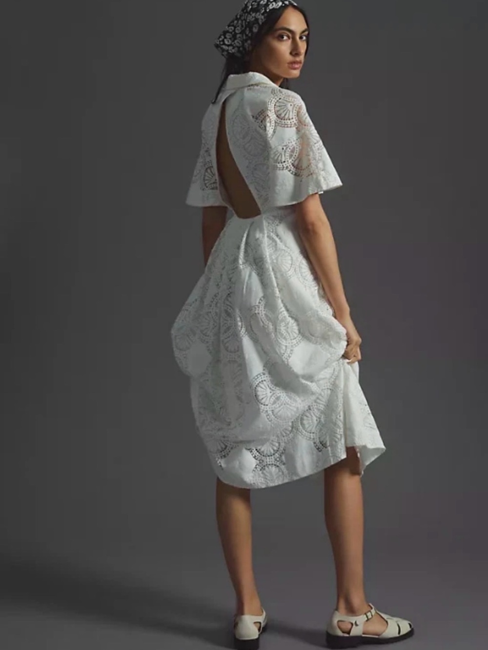 Anthropologie White Eyelet Midi Dress with Cutout Back